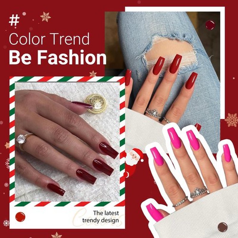 Red Press On Nails Medium Long Square, Xcreando Medium Coffin Nails Acrylic Nails Press ons Glue on Nails Medium Length, Solid Color Fake Nails for Women Holiday Thick Artificial Nails