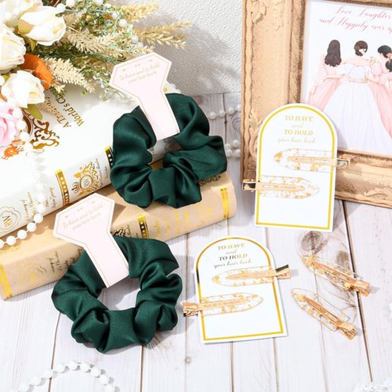 12 PCS Hair Accessories Bridesmaid Proposal Gifts, Including Gold Glitter Bridesmaid Hair Clips and Silk Satin Soft Bridesmaid Hair Scrunchies, Women's Wedding Favor