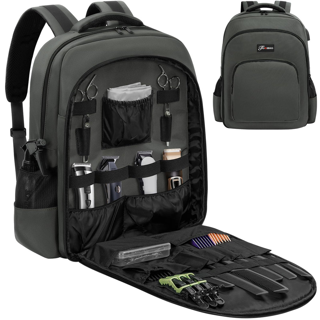 TORIBIO Barber Supplies Bag for Clippers and Supplies, Hairstylist Clipper Portable Backpack for Barber Tools (Gray)