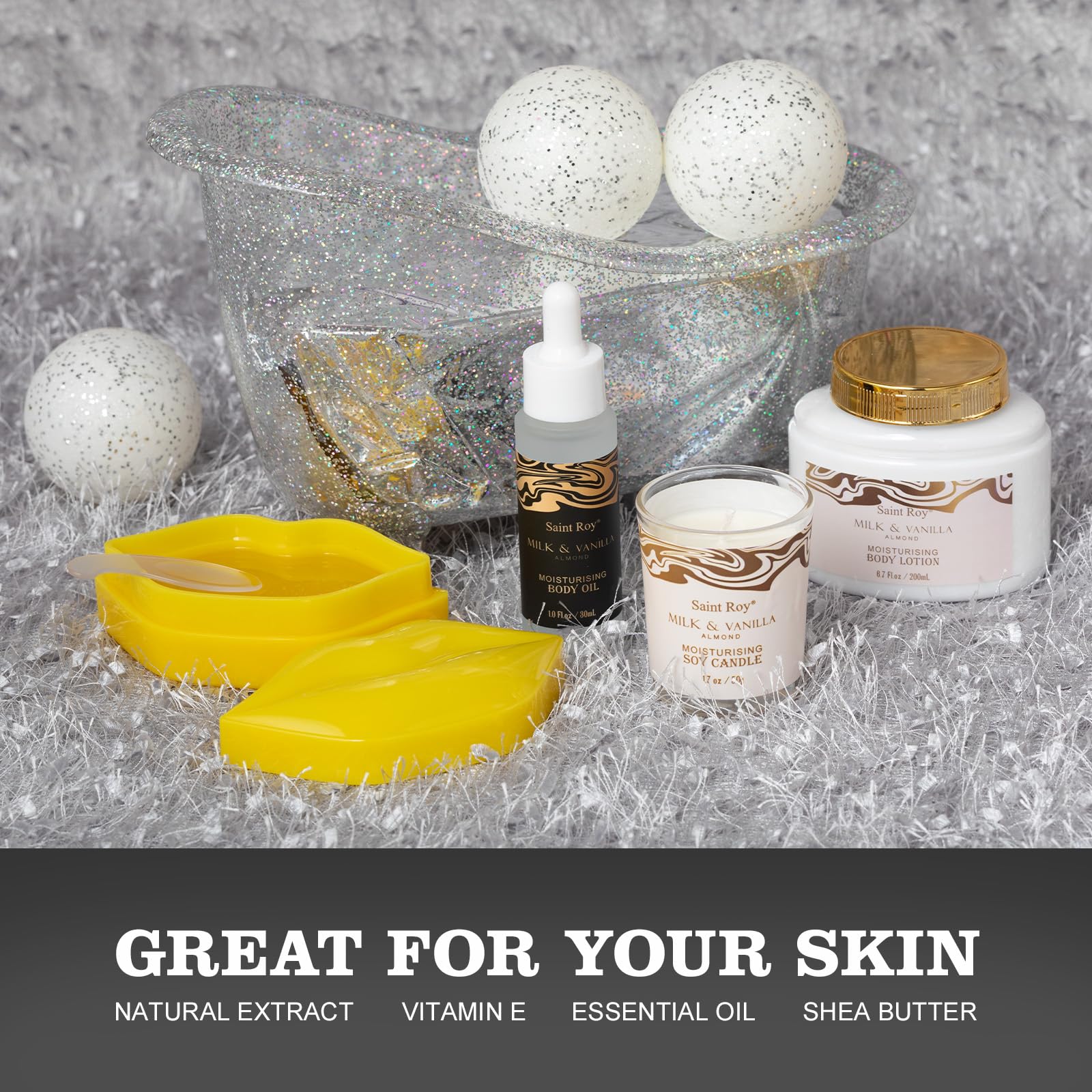 Spa Gift Basket, beauty bath kit Mother Day Gifts for Women, Bath and Body Almond Milk Vanilla Spa Gifts for Women, Bath Gift Set Christmas, Scent Lotion, Lip Mask, Birthday Holiday Bridal Shower