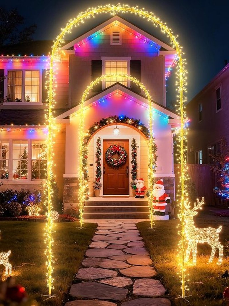 Flacchi Outdoor Christmas Arch Lights - 7.5FT Waterproof 360LED String Lights with Timer & 8 Modes (Warm White)