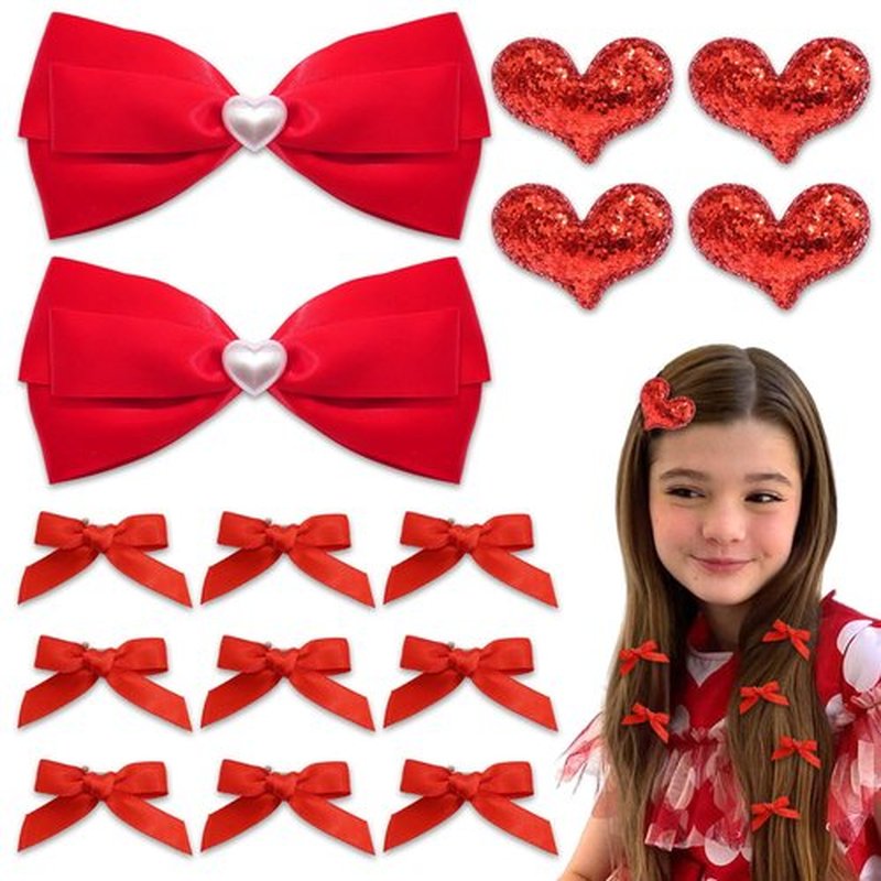 STGDAK Red Hair Bows For Girls Cute Heart Clips Valentines Bow Clip Glitter Sequin Heart Hairpin Mini Bowknot Barrettes Satin Ribbon Bow Valentine's Day Hair Accessoires For Women Girls Party Decor