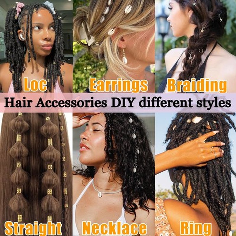 Coriario 292 Pcs Gold Silver Hair Jewelry for Braids Hair Charms Accessories Loc Jewelry Rings Cuffs Pendants Decorations for Women Men Braids Locs Dread