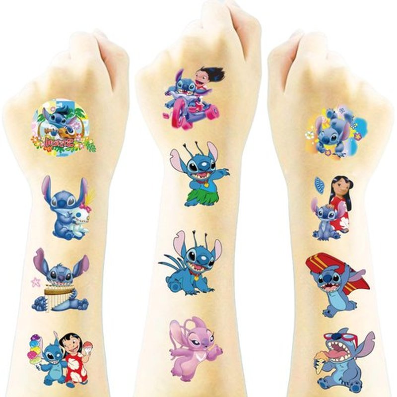 JCQAYB 100Sheets Stitch Temporary Tattoos Birthday Themed Party Supplies Decoration Favors Cartoon Cute Sticker for Kids Boys Home Activity Class Prizes Carnival Christmas Rewards