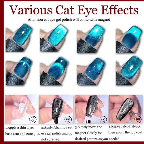 AHAMIOU Nail Polish Cat Eye Gel Polish Crimson Summer Nail Lacquer in Vibrant Colors for DIY Nail Art 0.35 fl oz UV/LED Gel with Magnet Stick (Dark Blue, 10ML/0.35 Fl Oz)