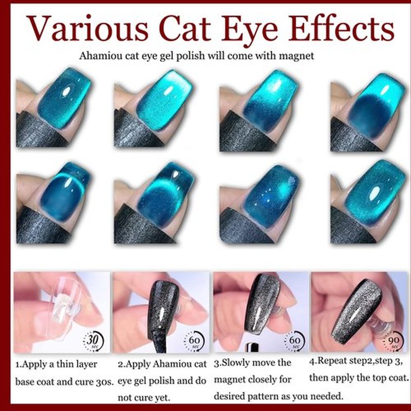 AHAMIOU Crystal Cat Eye Gel Polish Kits Magnetic Nail Polish Set Holographic Cats Eyes Gel Nail Polish Shiny Diamond Glitter Gel with Magnet Stick,#25