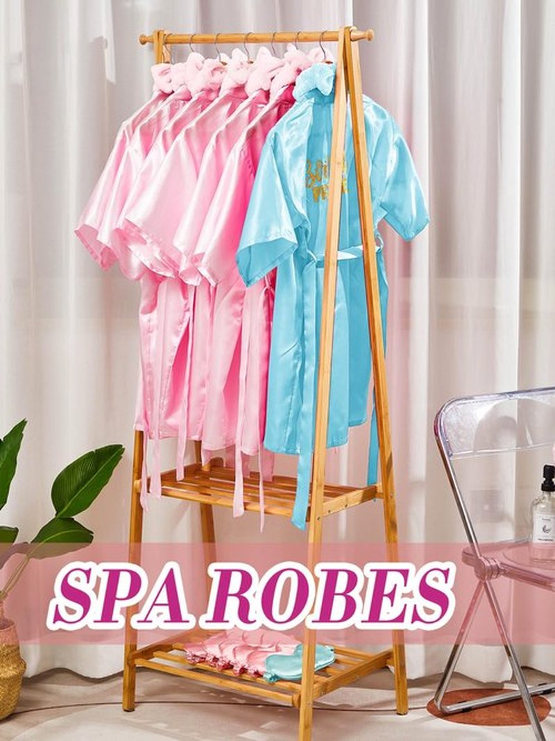 Sintuff 24 Pcs Girls Spa Birthday Party Supplies for 6-12 Years Girls Robes Sleepover Party Supplies Kids Robes Slumber Bulk(Size 10,Sky Blue Birthday)