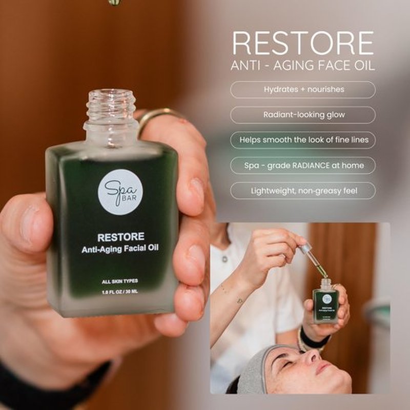 Spa Bar Restore Anti-Aging Facial Oil, 1 fl oz (30 ml) Lightweight Hydrating Face Oil for Radiant Glow, Helps Smooth the Look of Fine Lines, No Added Fragrance, Vegan & Cruelty-Free, Made in USA
