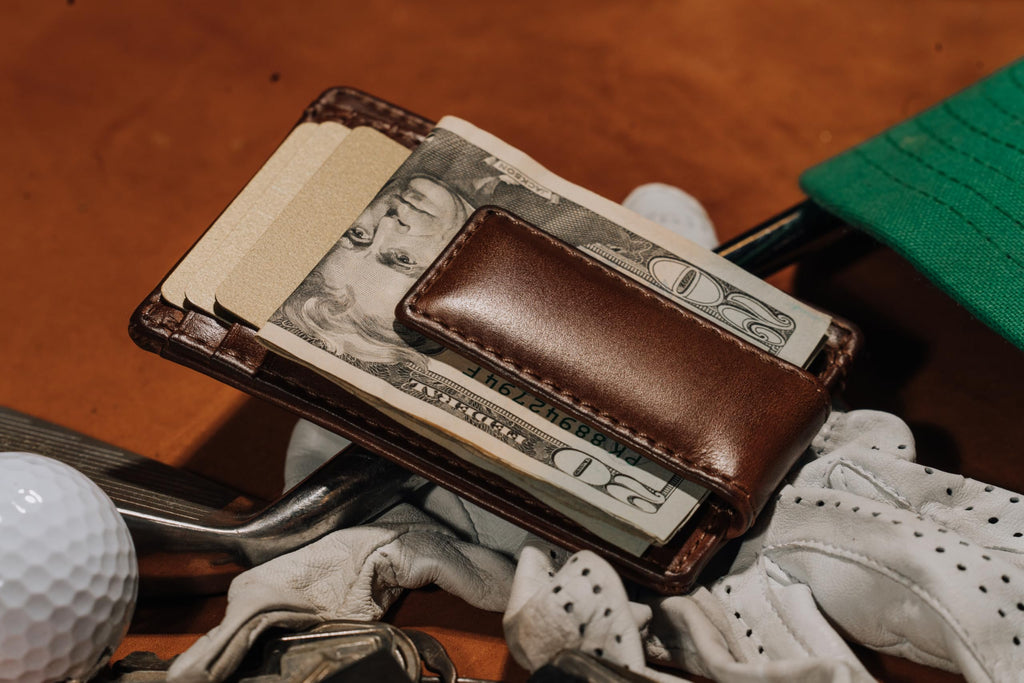 House of Jack Co. Carryall Men's Slim Money Clip Wallet, Super Strong Magnetic Clip Holds 15+ Bills, Full Grain Leather Slim Front Pocket Wallet, 9 Card Holder, Gift for Men, Tan