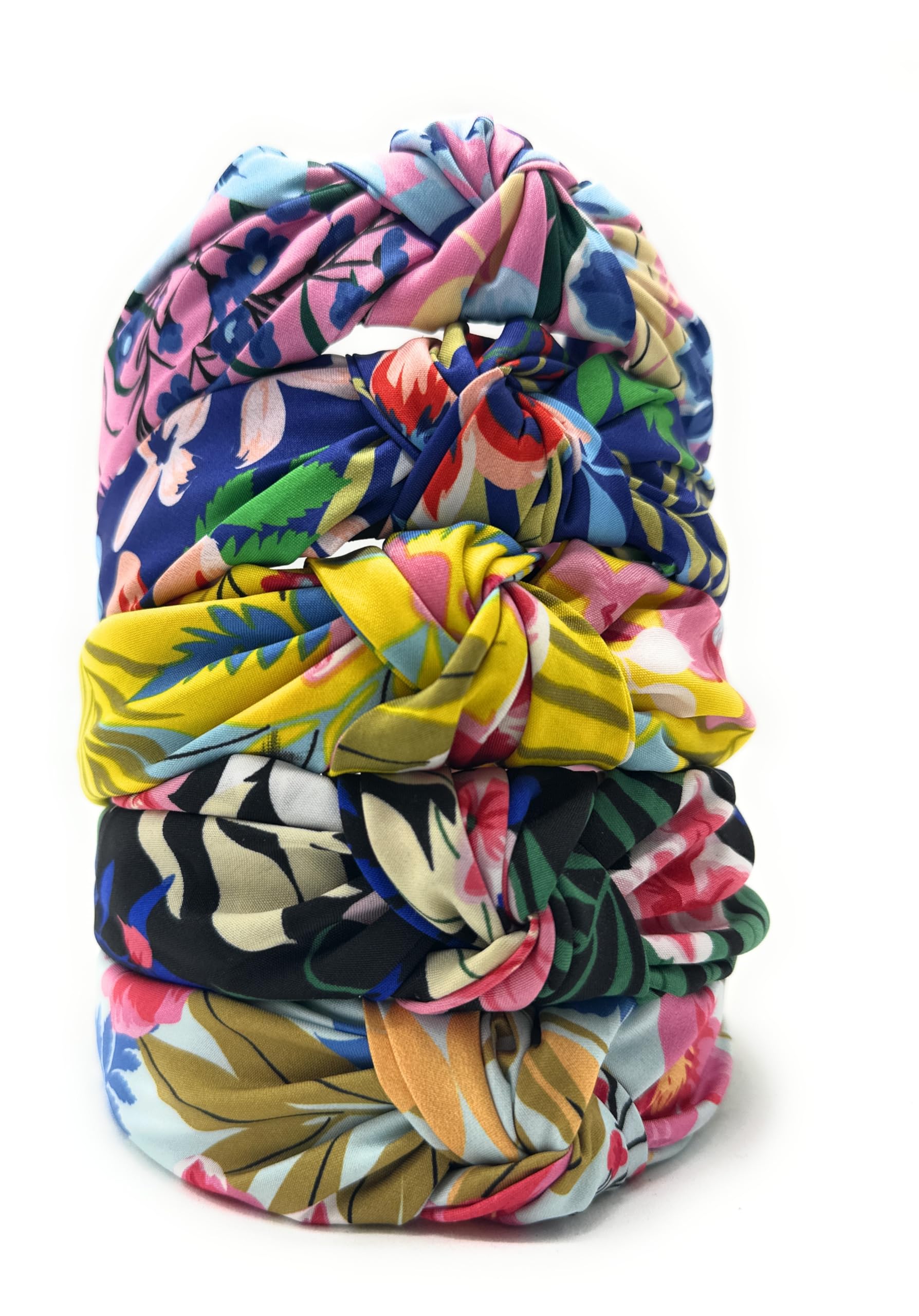 YETASI Navy Blue Floral Knotted Headband for Women Warable All Day Made of Silk Quality Flower Satin Fabric, Unique and Classy. Girls Headbands, Fashion Designer Top Knot Head band