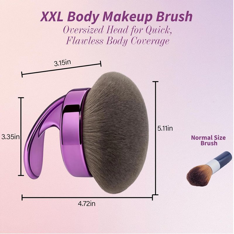 Blend & Blur Ultra Large Body Makeup Brush - 5.11-Inch Wide-Headed Kabuki Brush for Effortless Self Tanner Application | Purple