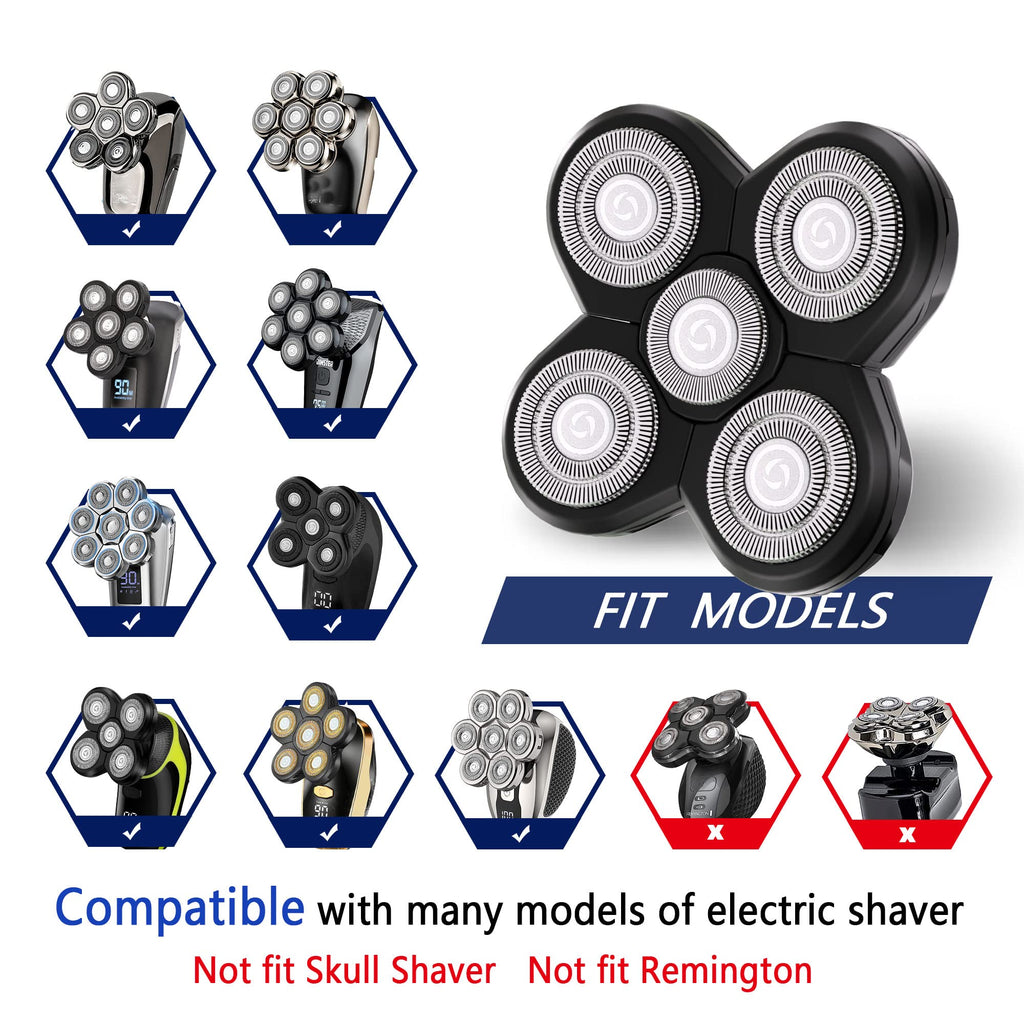 Universal Replacement Heads for Blade,Replacement Blades Compatible with Most Major Head Shaver Brands, Easy-to-Install Electric Razor Shaver Heads for Bald Men. (5 Black)