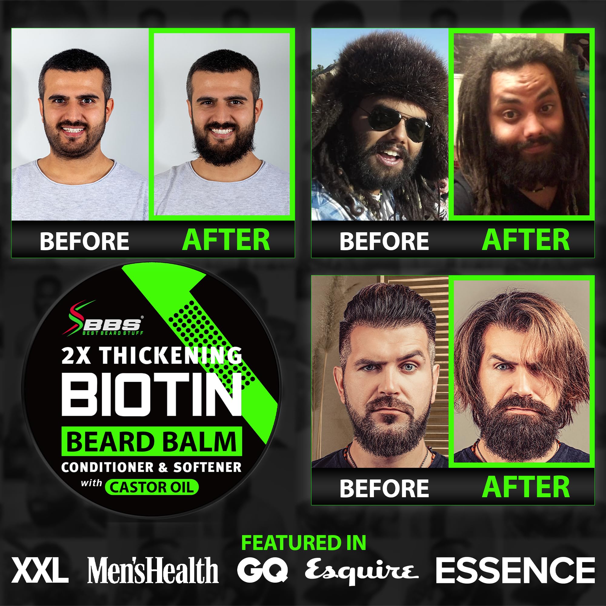 Beard Growth Kit w/ 2X Thickening Biotin Beard Balm Care & Beard Conditioner + 6X Liquid Biotin with Collagen Peptides for Beard & Hair Growth
