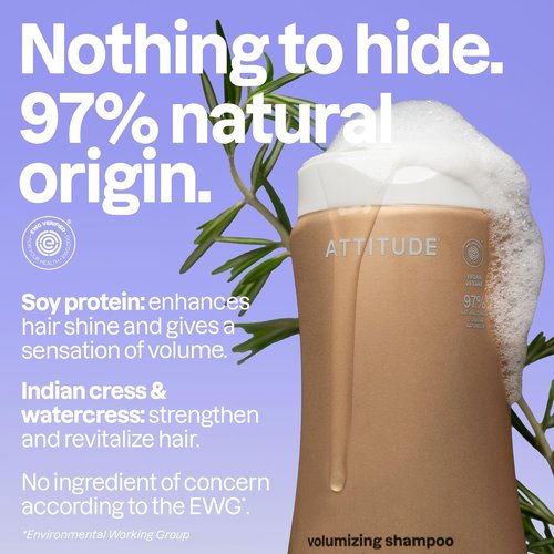 ATTITUDE Volumizing Shampoo - Essential Oils for Fine & Thin Hair | EWG Verified, Vegan, 16 Fl Oz