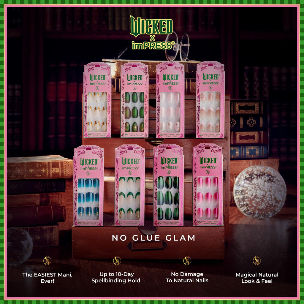 WICKED X imPRESS Press On Nails, ‘Jolly Old Shiz’, Multicolor, Medium Coffin, New Improved Adhesive, Up To 10 Day Hold, Includes 30 Fake Nails, 1 Prep Pad, 1 Manicure Stick, 1 Mini File