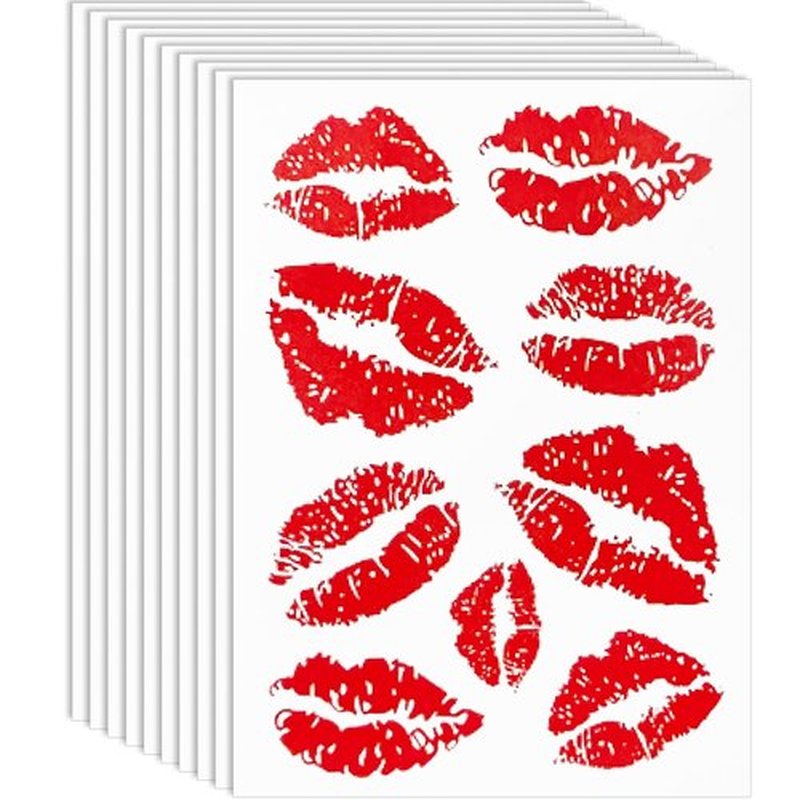 10Sheets Kiss Tattoos Temporary Red Lips Fake Tattoos Self-adhesive Waterproof Stickers for Adult Women Girls Face Body Halloween Decorations, 3.6" X 2.63"