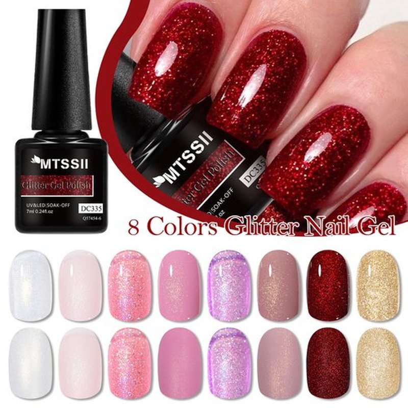 MTSSII Jelly Crystal Gel Nail Polish Set 8 Colors, Soak off UV LED Lamp Gel Nail Polish Set Mermaid Glitter Gel Polish Home Gel Manicure Kit 7 ml/0.24 FL.OZ (SET-6, 8PCS)