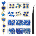 QIUTIMIY 30 PCs 3D Luxury Nail Art Charms + 650 PCs Rhinestones and Tweezers Kit Crystals Diamonds Jewelry Stones(Dark Blue)