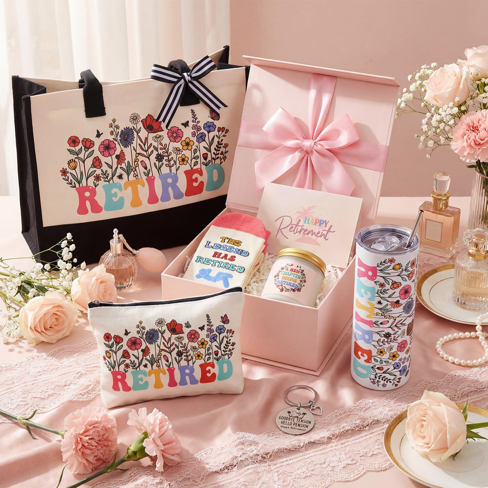 Patelai 7 Pcs Retirement Gifts for Women 2026,Happy Retirement Gift with 20oz Tumbler Tote Bag Socks Candle Cool Retired Gifts for Mom Teacher Nurse Coworker Boss Grandma End of School Year