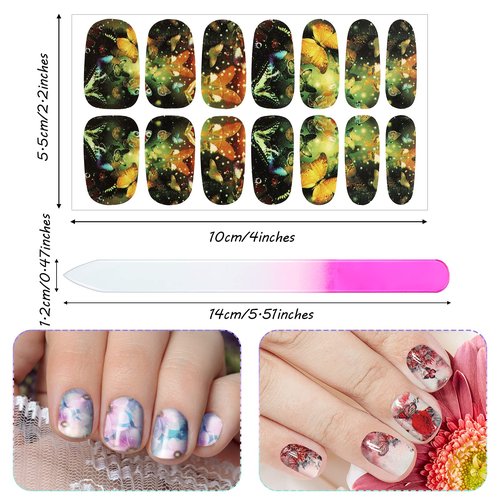 224 Pieces 16 Sheets Flower Full Wrap Nail Polish Stickers Self Adhesive Nail Wraps Nail Decals Nail Polish Sticker Butterfly Flower Nail Decals for Women Nail Decoration