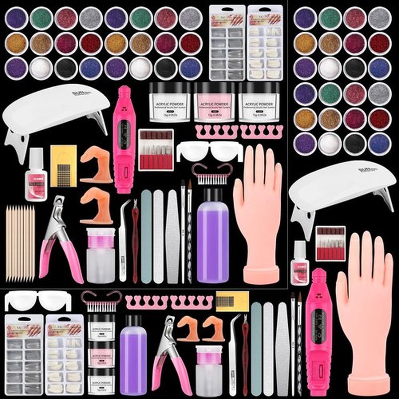 Practice Hand for Acrylic Nails Kit, Fake Hand for Nail Practice Mannequin Hand, Nail Training Finger Kit Set Professional Acrylic with Everything, Nail Starter Kit for Beginners with Drill UV Light