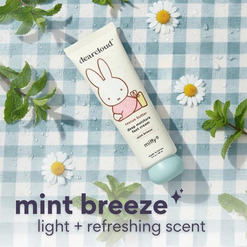 dearcloud Miffy Rescue Butter Foot Cream – Cracked Heel Repair Cream with Shea Butter, Urea, Peppermint Oil & Allantoin – Korean Foot Cream - 3 fl oz (Mint Breeze)
