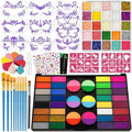 69 Colors Face Painting Kit for Kids - Non-toxic water-activated paint palette with glitter makeup palette, stencils, brushes, Gems, puff. for Kids Party Cosplay Halloween Christmas Carnival.