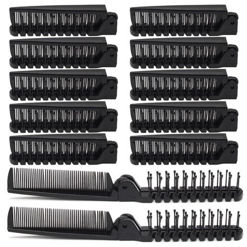 Skiennix Portable Travel Folding Hair Comb - Mini Pocket Brush with Double-Headed Anti-Static Design | 12 Pcs Black
