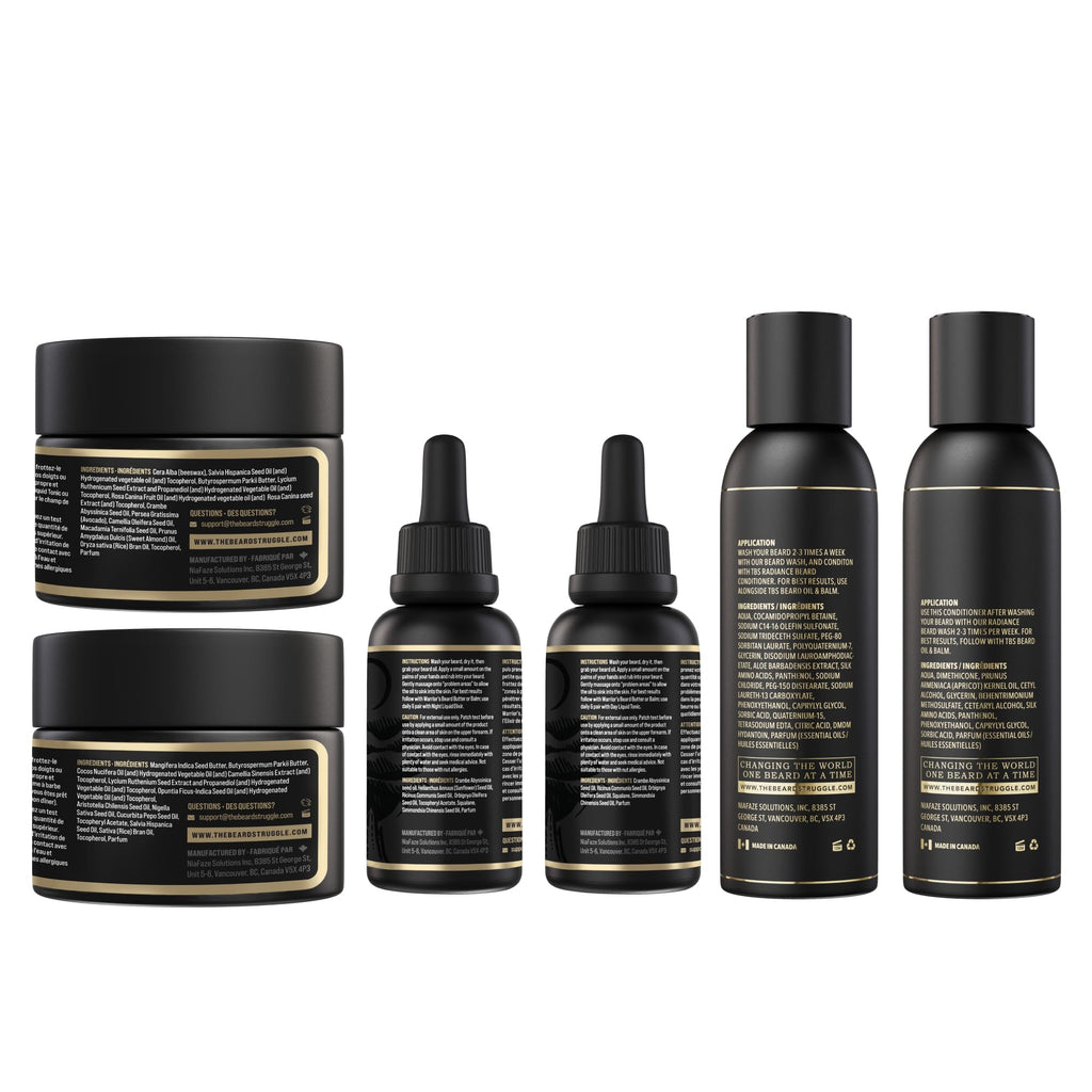 The Beard Struggle Greenlander Bundle Beard Kit - Includes Beard Cream, Beard Balm, Beard Night Oil, Beard Day Oil, Beard Wash & Beard Conditioner - Gold Collection - Valhalla's Gates