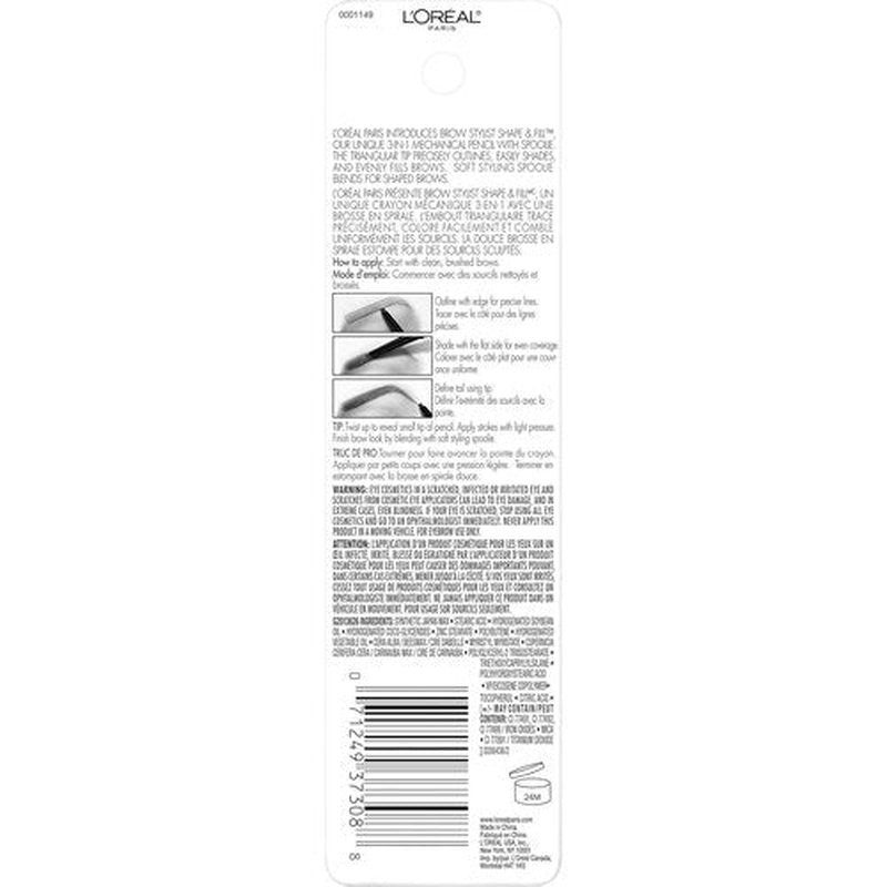 L'Oreal Paris Brow Stylist Pencil - Shape & Fill for Perfect Brows | Light Brunette, 0.008 oz