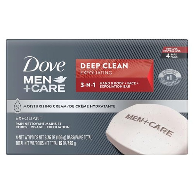 Dove Men+Care Bar Soap - Deep Clean Formula | 4 Bars for Nourished, Bacteria-Free Skin - 3.75 oz