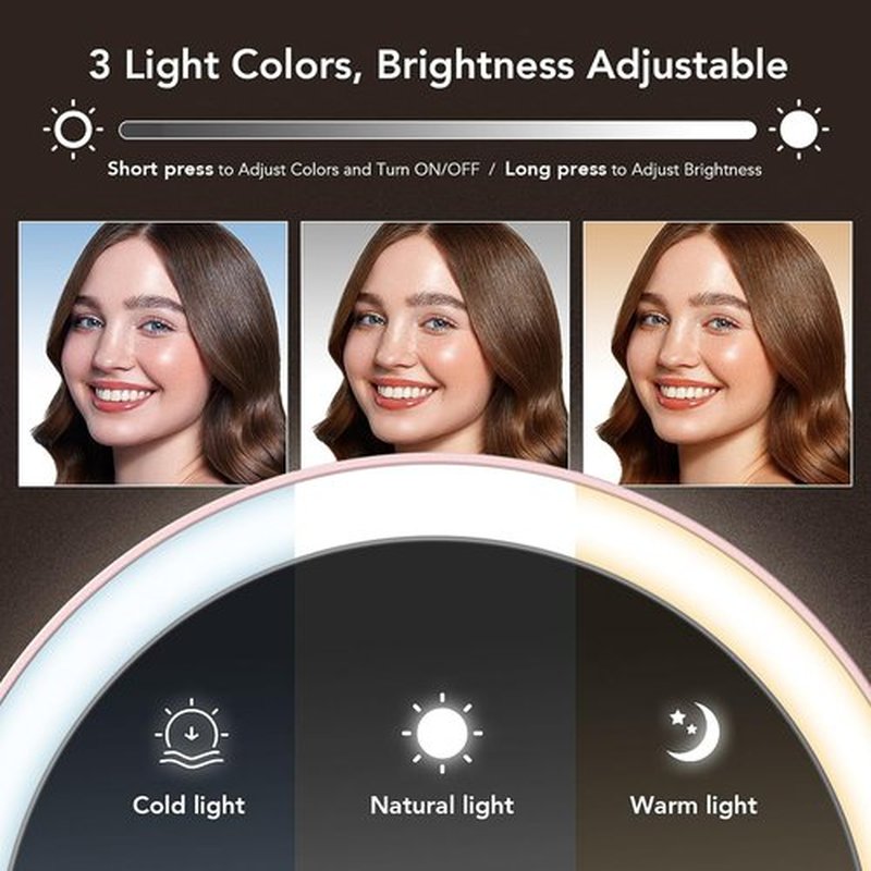 LitBear Travel Makeup Mirror - Rechargeable Double-Sided 10X/1X Magnifying Mirror | Dimmable Touch Screen, Pink