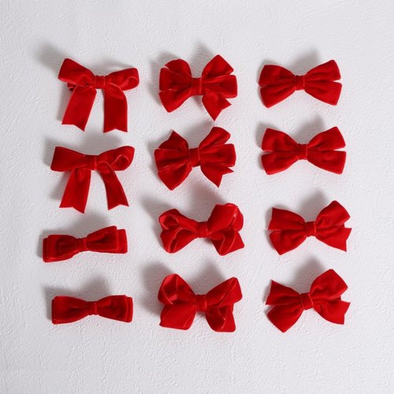 Red Velvet Ribbon Bow Hair Clip 12pcs 3in Christmas Dressy Bow Alligator Barrettes Valentines New Year Ponytail Decor Accessory Small for Little Teen Toddler Baby Girls Kids Gift
