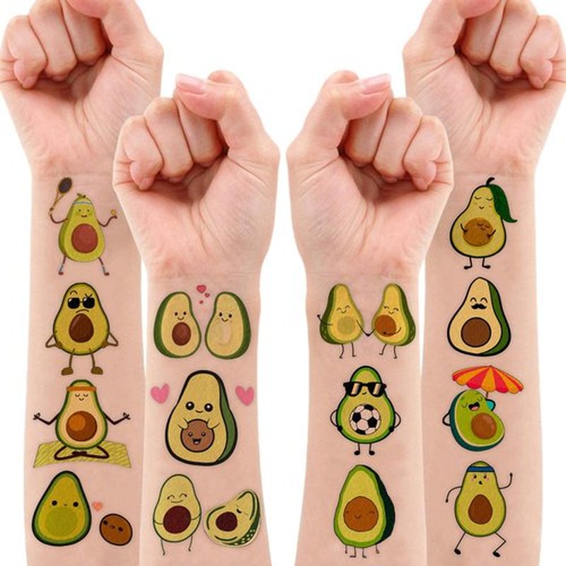 8 Sheets (96PCS) Avocado Temporary Tattoos – Cute Fruit Theme Birthday Party Supplies, Fun Decorations & Favors for Kids, Boys, Girls, School Gifts & Rewards