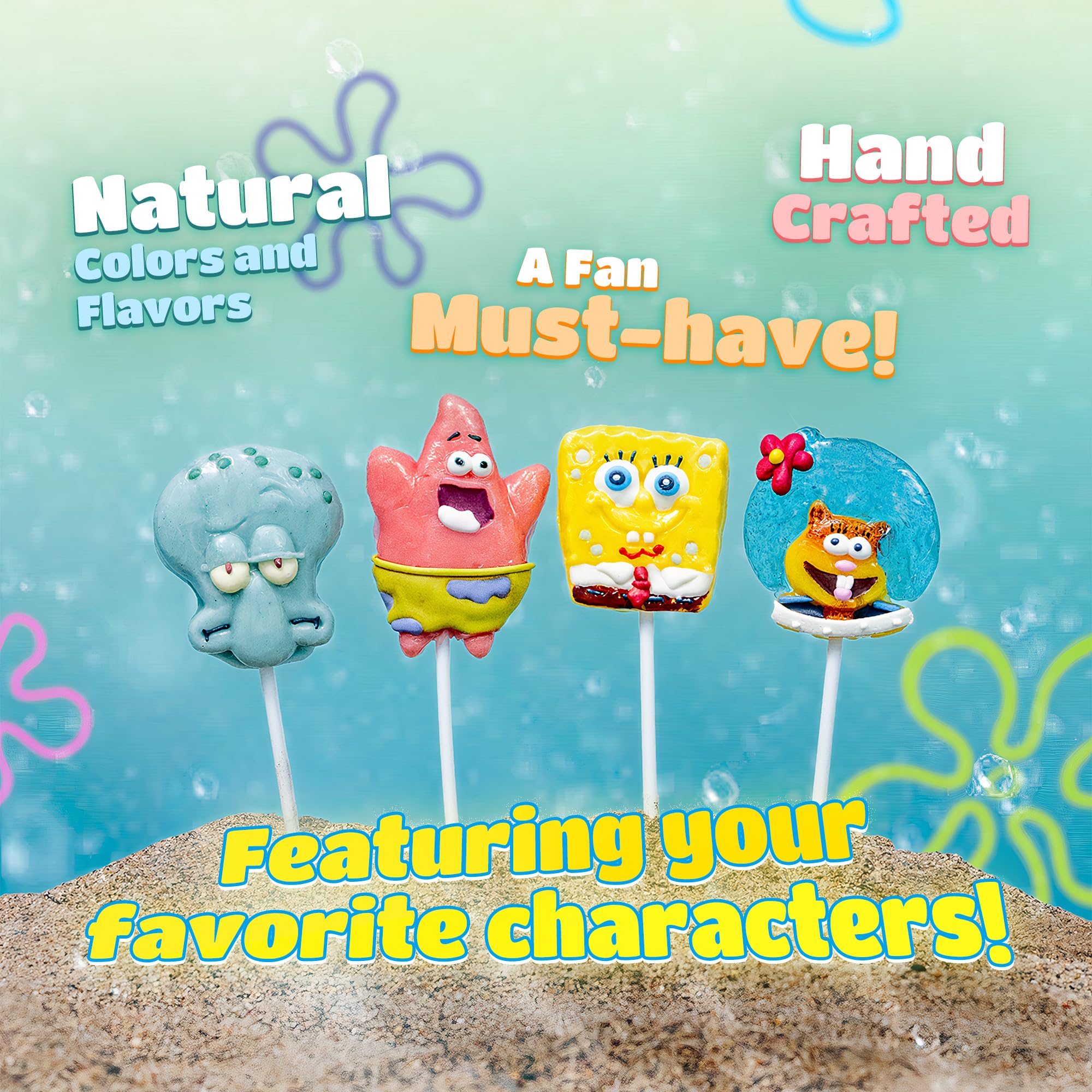 SpongeBob Jumbo Lollipops by Bubblegum Kids | Stocking Stuffers, Holiday Candy, Party Favors | Hand Crafted Lollipops with Natural Colors & Flavors | Individually Wrapped Jumbo Pops | 20 Pack