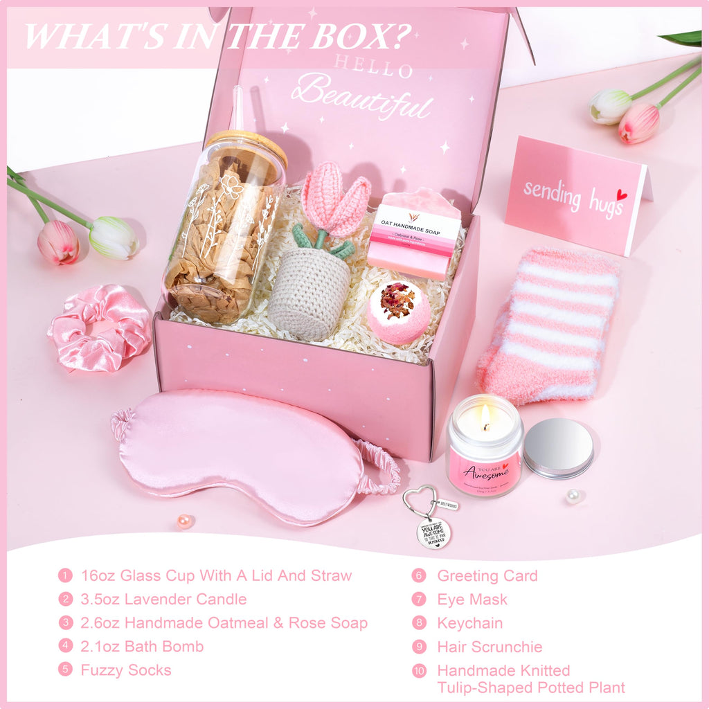 Gift Baskets for Women, Unique Birthday Gifts for Women, Thinking of You Inspirational Gift Set Box, Get Well Soon Gift Basket Sending Hug, Christmas Ideas Gifts for Teen Girl Her Wife Best Friend