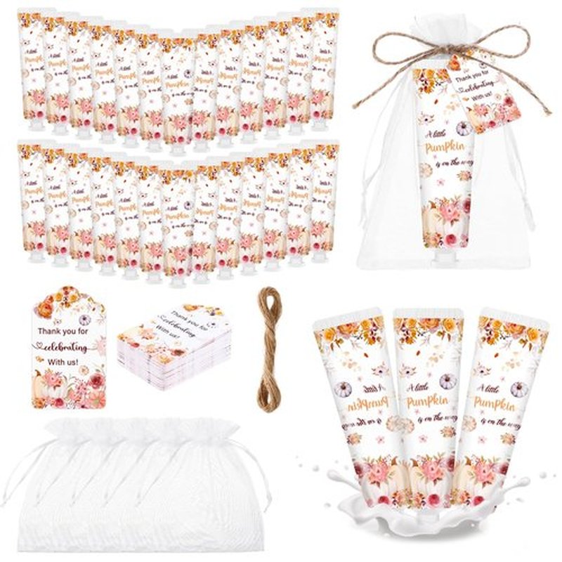 50 Sets Hand Cream Baby Shower Hand Lotion Gifts Travel Size Hand Lotion Bulk with Organza Bags Thank You Cards Wooden Sign Appreciation Gifts For Wedding Baby Shower Party Favors For Guests(30ml)