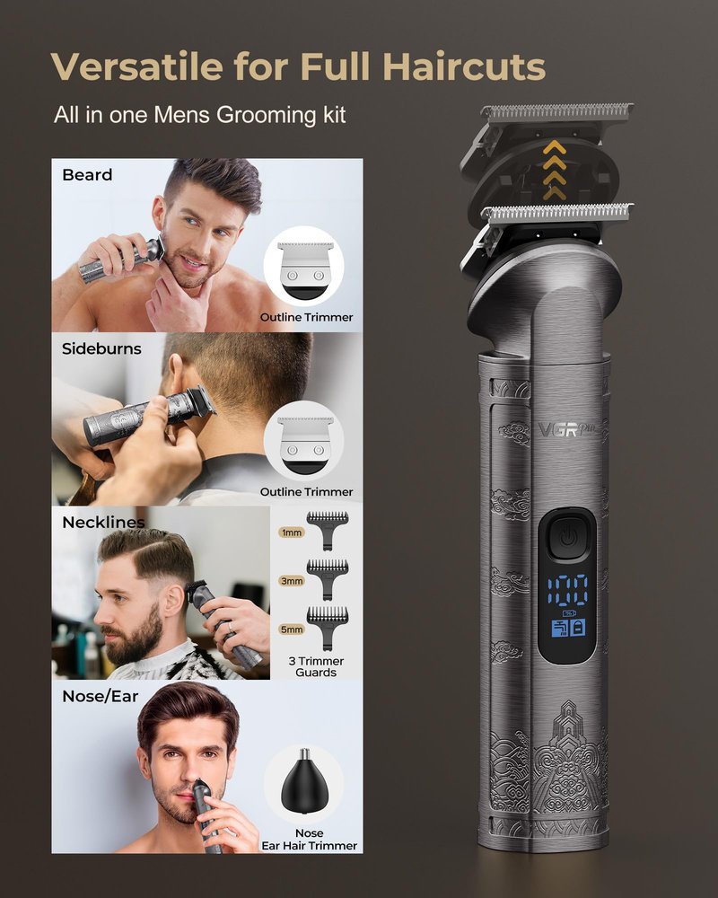 Vgrpro Hair Clippers for Men Professional, Cordless Hair Clippers for Hair Cutting, Mens Clippers and Trimmers Set, Electric Hair Trimmer for Men with Package Box (Gray)