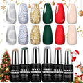 NXJ INFILILA Cat Eye Christmas Gel Nail Polish Set 6 Colors, Winter Christmas Gel Polish Set Sparkle Green Red Glitter Silver New Year Fall Gel Polish Kit Nail Art Manicure(Feline Luster07)