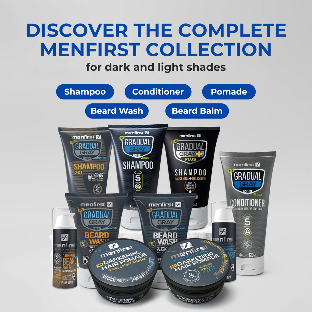 MENFIRST Gradual Gray PLUS Hair Dye Shampoo for Men - Gradual Gray Darkening Shampoo - Grey Reducing Mens Shampoo with 2X Pigment - Just 3 Min Application - 4.6 oz