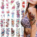 21 Sheets Large Temporary Tattoos Flower Paper Sexy Body Tattoo Sticker for Women & Girl Fake Tattoo (Lily, Peach, Plum, Peony)