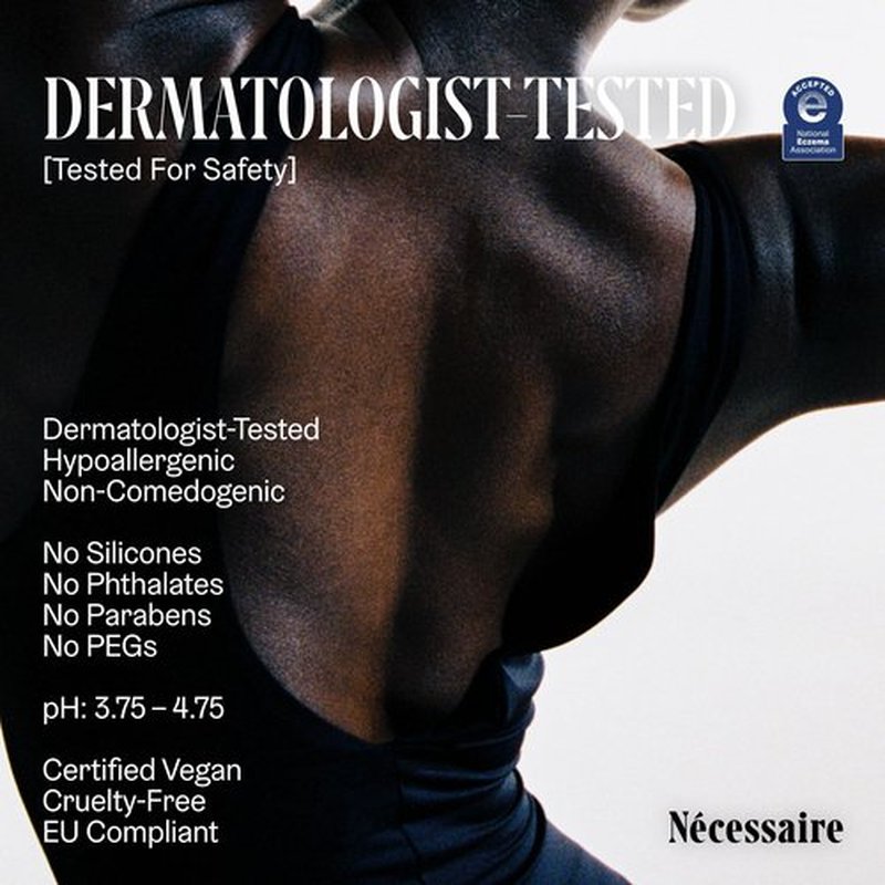 Nécessaire The Body Serum – Fragrance-Free Hyaluronic Acid Body Serum for Women+ Men. Niacinamide Firming Body Lotion – Fast-Absorbing for Sensitive + Eczema-Prone Skin. 50 ml/1.7 fl oz