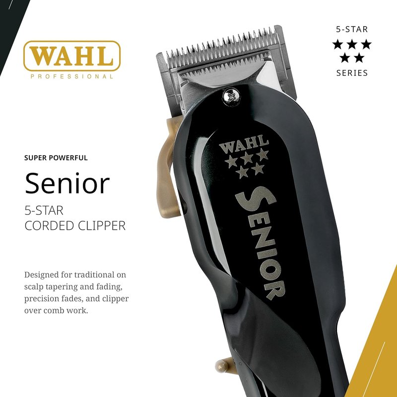 Wahl Professional 5 Star Senior Clipper - V9000 Motor, Adjustable Taper Lever & 3 Cutting Guides