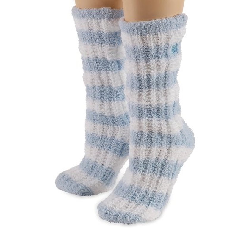 Earth Therapeutics Cozy Socks with Shea Butter - Blue + White Stripe
