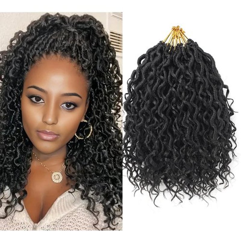 Short Goddess Locs Crochet Hair 10 Inch River Locs Boho Hippie Wavy Crochet With Curly Hair In Middle And Ends Braids Hair Extensions (7Packs,10 inch, 1B)