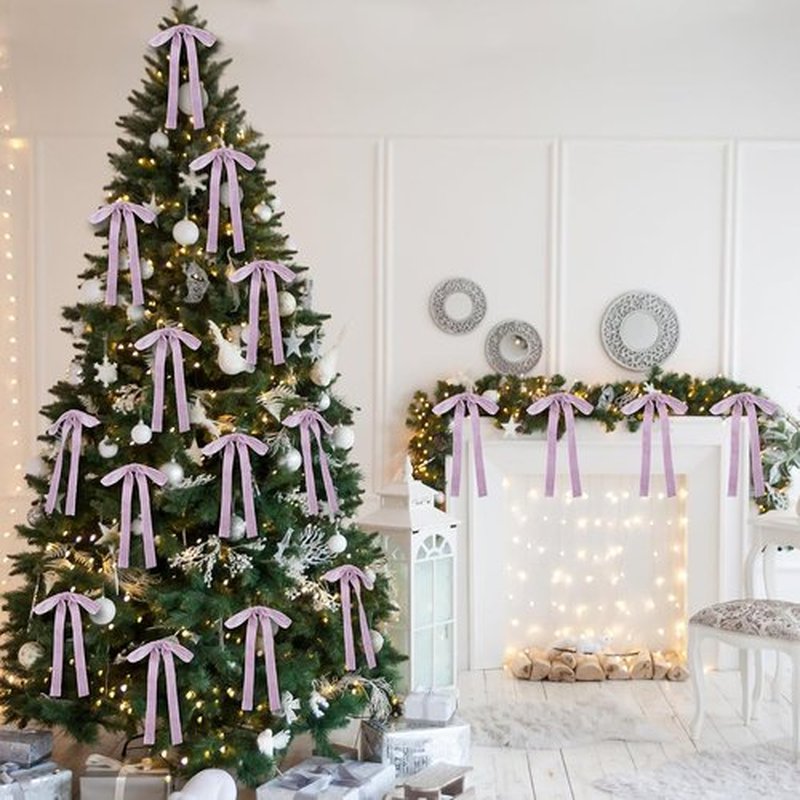 Skiennix 24 Pcs Velvet Bows - Vintage Ribbon Bows for Christmas Tree & Crafts | Light Purple (5 x 7 Inch)