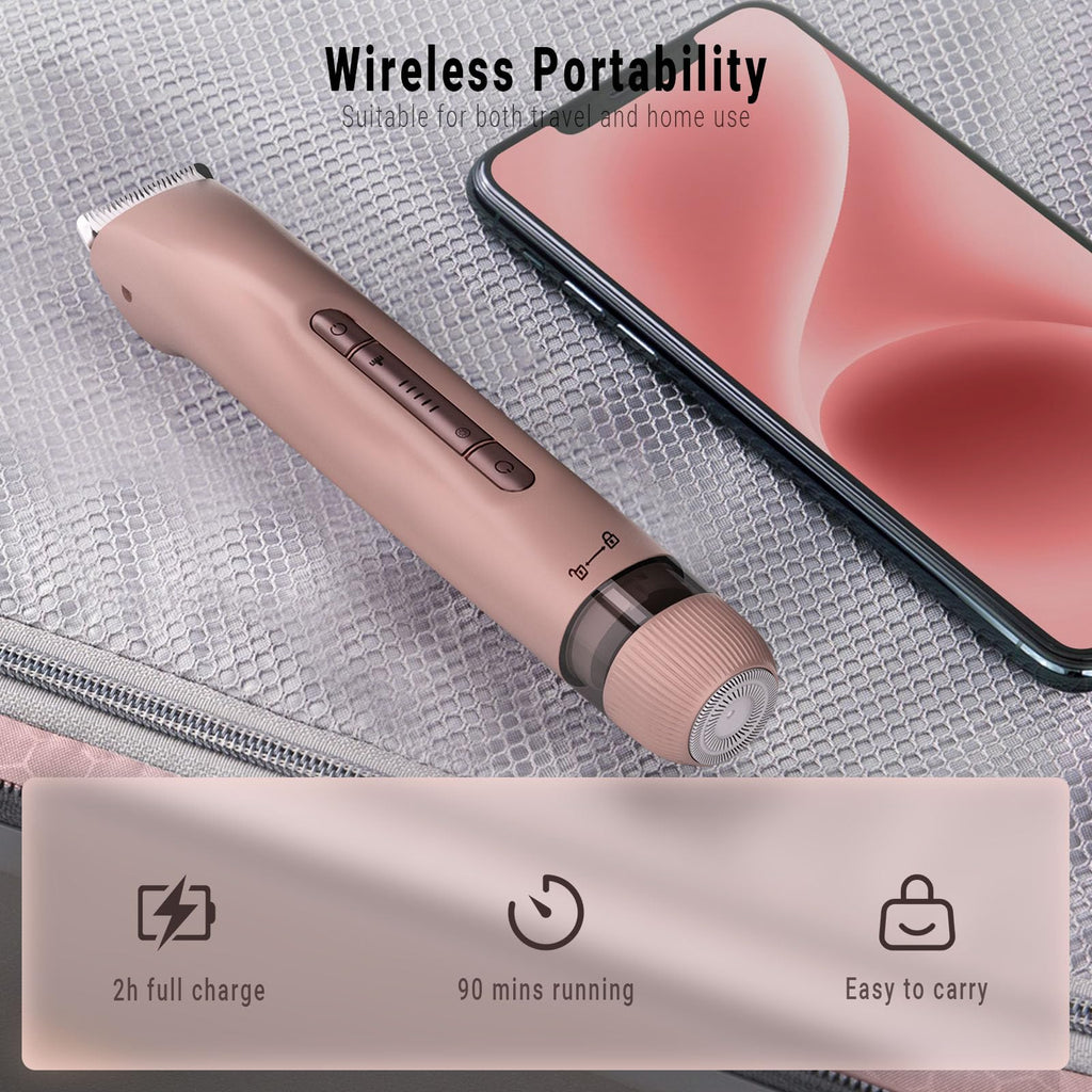 FIONOFY Bikini Trimmer and Shaver Kit for Women - 2-in-1 Electric Body Hair Trimmer Facial Hair Removal Cordless Bikini Shaver Razor Long-Rose