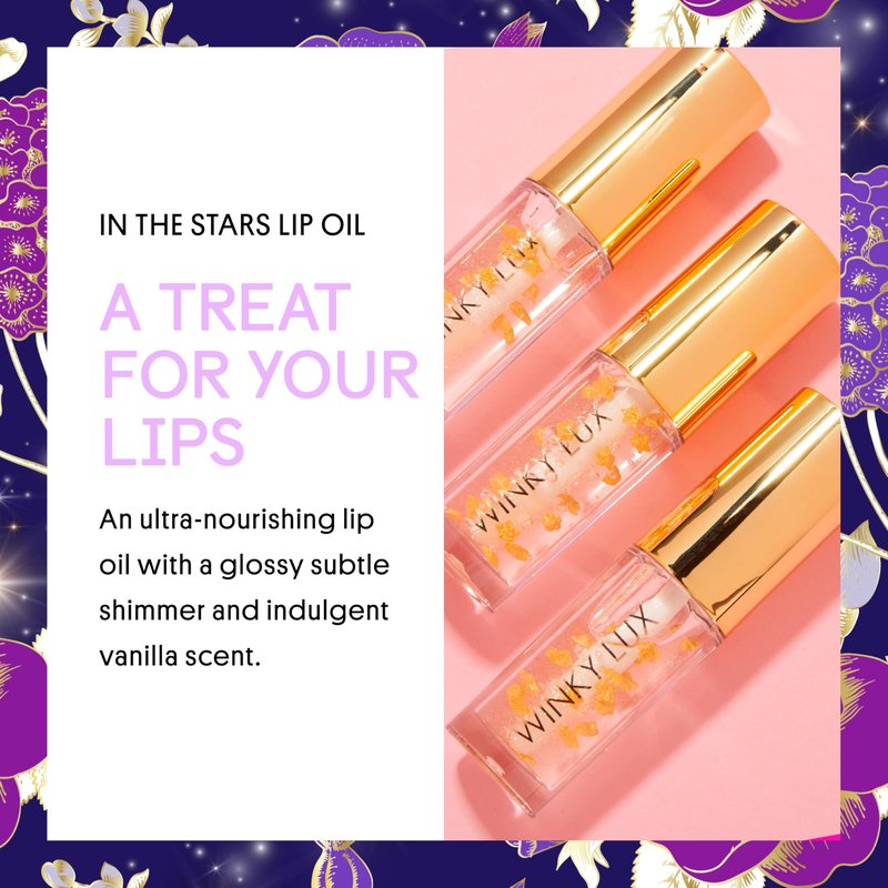 Winky Lux In The Stars Lip Oil - Silky Shine & Hydrating Non Sticky Lip Gloss, Infused with Golden Stars & Nourishing Jojoba Oil, with Soft Vanilla Scent