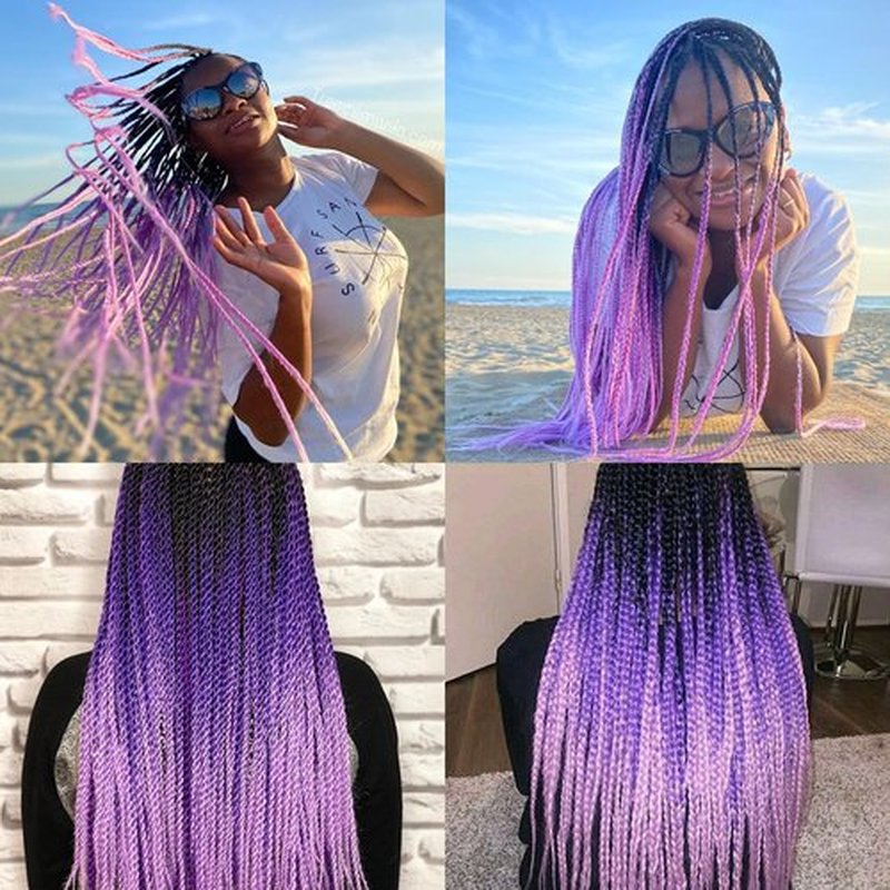 Liang Dian Pre-Stretched Braiding Hair 22 Inch 6 pcs Hot Water Setting Synthetic Hair Crochet Braiding Hair Extension (Mixed black/Dark Purple/Light Purple)