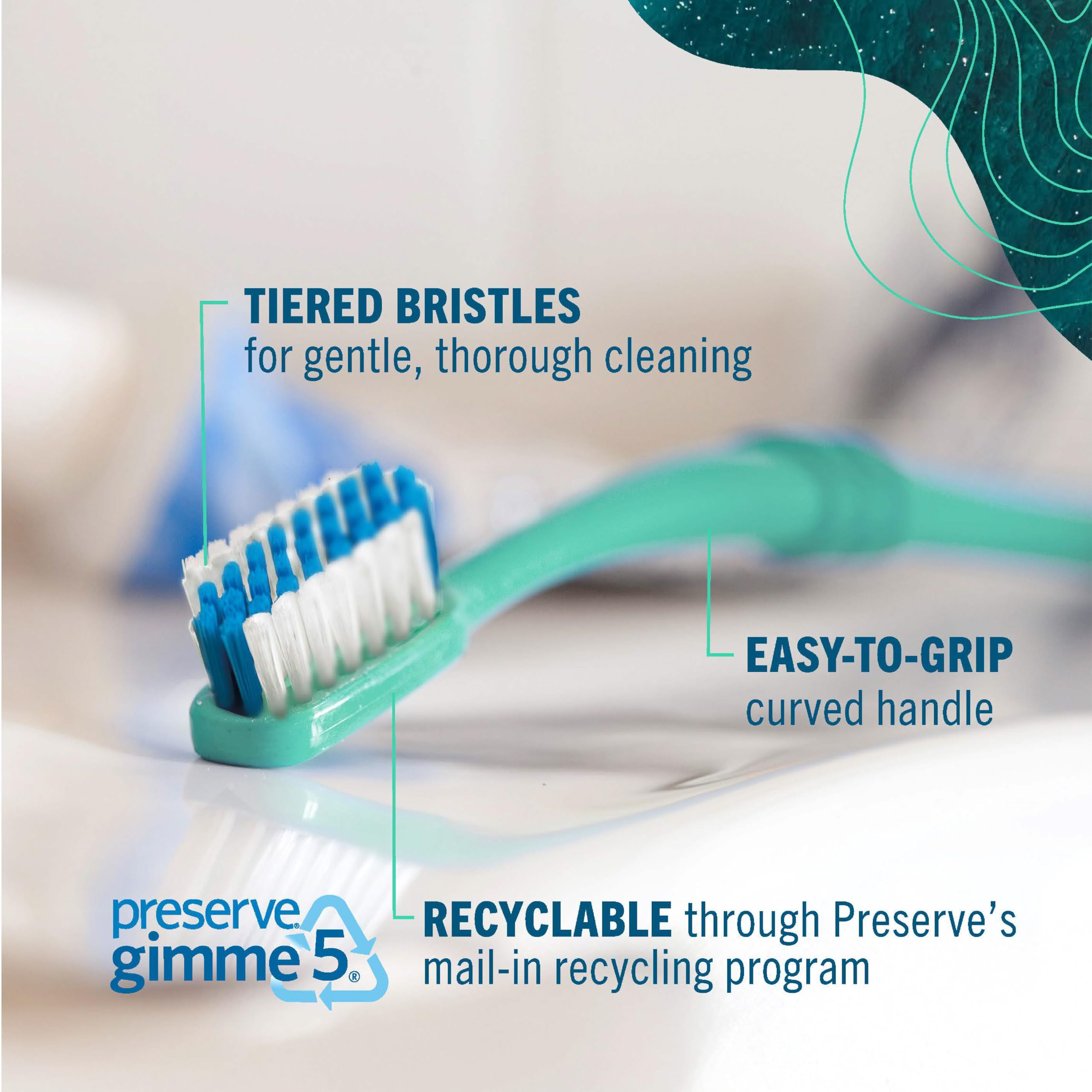Preserve Ocean Plastic Initiative (POPI) Adult Toothbrush, Made in USA from Recycled Ocean Plastic, Coral, Soft, 6 Count